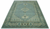Custom Made Blue And Gray Traditional Medallion Hand Knotted Wool Rug