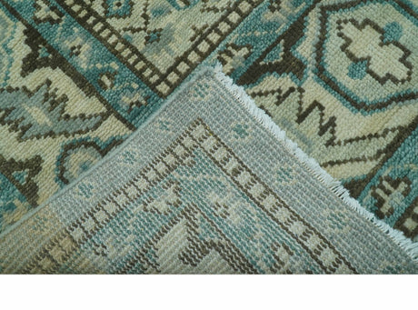 Custom Made Blue And Gray Traditional Medallion Hand Knotted Wool Rug