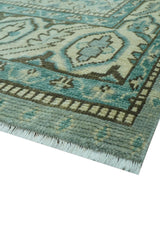 Custom Made Blue And Gray Traditional Medallion Hand Knotted Wool Rug
