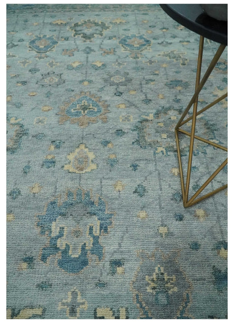 Custom Made Blue and Green Hand knotted traditional Oushak wool Area Rug