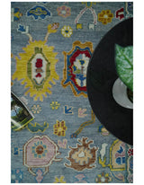 Custom Made Blue and Ivory colorful Hand knotted Oushak wool Area Rug