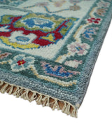 Custom Made Blue and Ivory colorful Hand knotted Oushak wool Area Rug