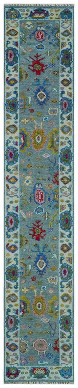 Custom Made Blue and Ivory colorful Hand knotted Oushak wool Area Rug