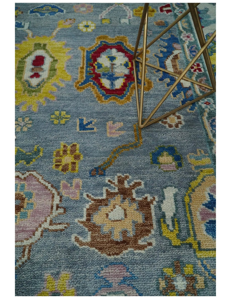 Custom Made Blue and Ivory colorful Hand knotted Oushak wool Area Rug
