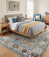 Custom Made Blue and Ivory colorful Hand knotted Oushak wool Area Rug