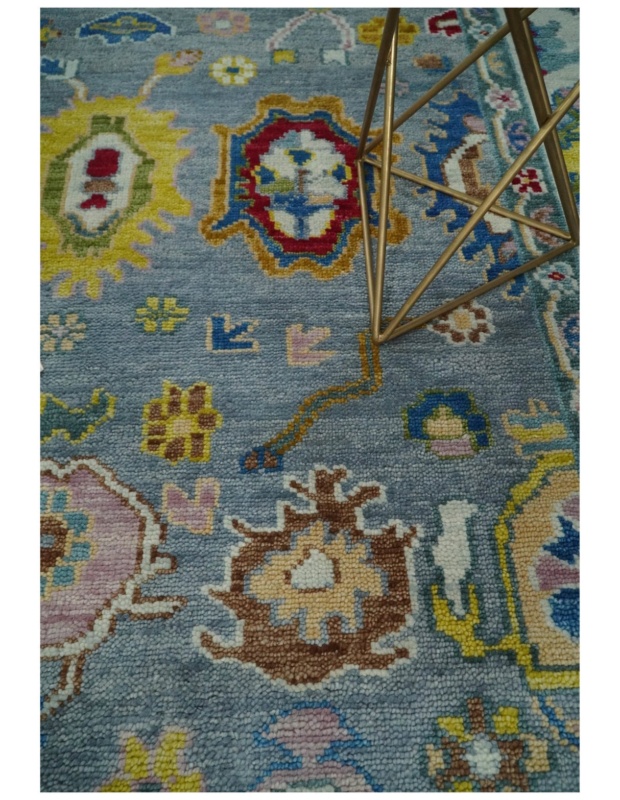 Custom Made Blue and Ivory colorful Hand knotted Oushak wool Area Rug