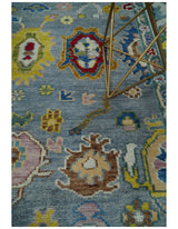 Custom Made Blue and Ivory colorful Hand knotted Oushak wool Area Rug
