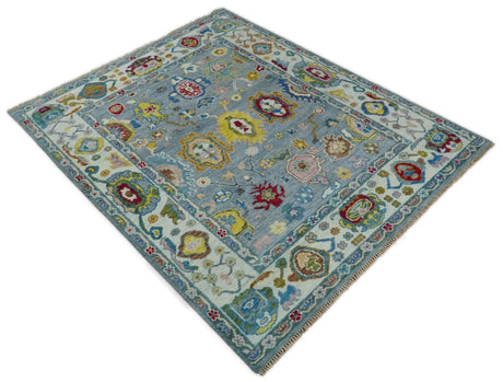Custom Made Blue and Ivory colorful Hand knotted Oushak wool Area Rug