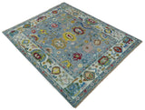 Custom Made Blue and Ivory colorful Hand knotted Oushak wool Area Rug