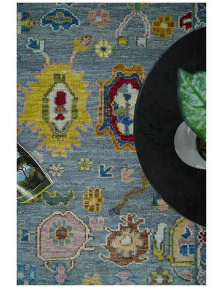 Custom Made Blue and Ivory colorful Hand knotted Oushak wool Area Rug