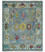 Custom Made Blue and Ivory colorful Hand knotted Oushak wool Area Rug