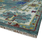 Custom Made Blue and Ivory Colorful Hand knotted Traditional Oushak wool Area Rug