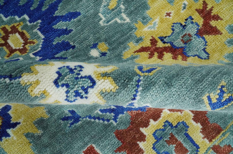 Custom Made Blue and Ivory Colorful Hand knotted Traditional Oushak wool Area Rug