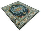 Custom Made Blue and Ivory Hand Knotted Medallion Design Wool Area Rug