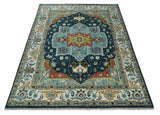 Custom Made Blue and Ivory Hand Knotted Medallion Design Wool Area Rug