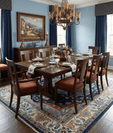 Custom Made Blue and Ivory Hand Knotted Medallion Design Wool Area Rug
