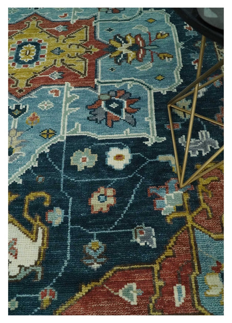 Custom Made Blue and Ivory Hand Knotted Medallion Design Wool Area Rug