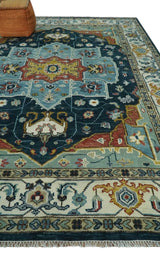 Custom Made Blue and Ivory Hand Knotted Medallion Design Wool Area Rug