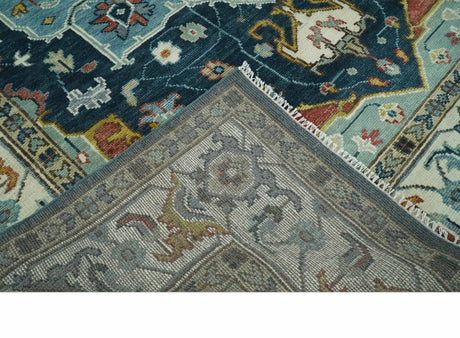 Custom Made Blue and Ivory Hand Knotted Medallion Design Wool Area Rug