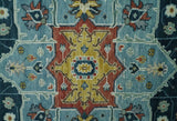 Custom Made Blue and Ivory Hand Knotted Medallion Design Wool Area Rug