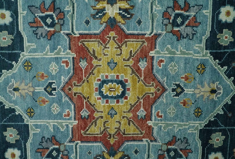 Custom Made Blue and Ivory Hand Knotted Medallion Design Wool Area Rug