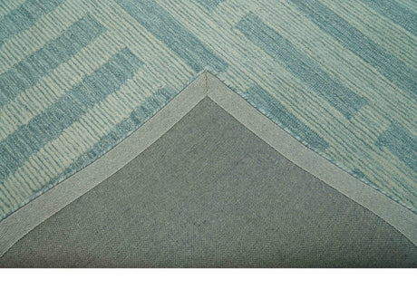 Custom Made Blue And Ivory Modern Abstract Pattern Hand Tufted Wool Area Rug