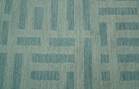 Custom Made Blue And Ivory Modern Abstract Pattern Hand Tufted Wool Area Rug