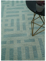 Custom Made Blue And Ivory Modern Abstract Pattern Hand Tufted Wool Area Rug