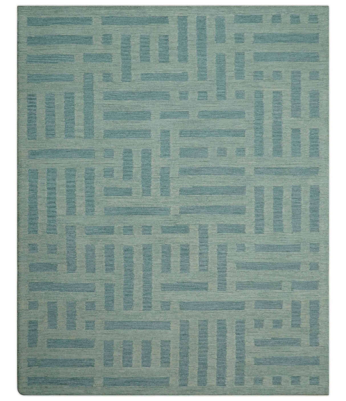 Custom Made Blue And Ivory Modern Abstract Pattern Hand Tufted Wool Area Rug