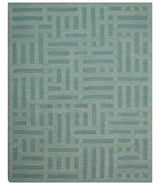 Custom Made Blue And Ivory Modern Abstract Pattern Hand Tufted Wool Area Rug