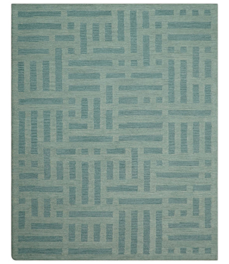 Custom Made Blue And Ivory Modern Abstract Pattern Hand Tufted Wool Area Rug