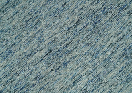Custom Made Blue and Ivory Shaded Solid Wool Hand Woven Layering Area Rug
