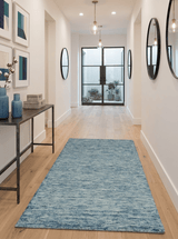 Custom Made Blue and Ivory Solid Wool Hand Woven Area Rug