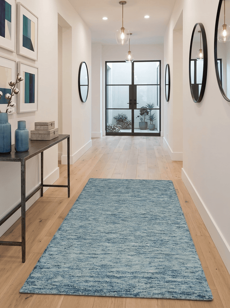 Custom Made Blue and Ivory Solid Wool Hand Woven Area Rug