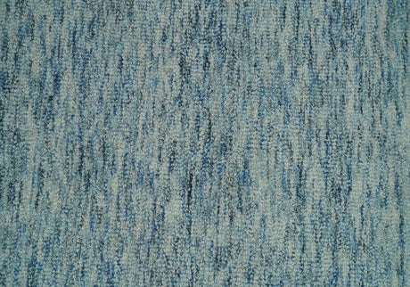 Custom Made Blue and Ivory Solid Wool Hand Woven Area Rug