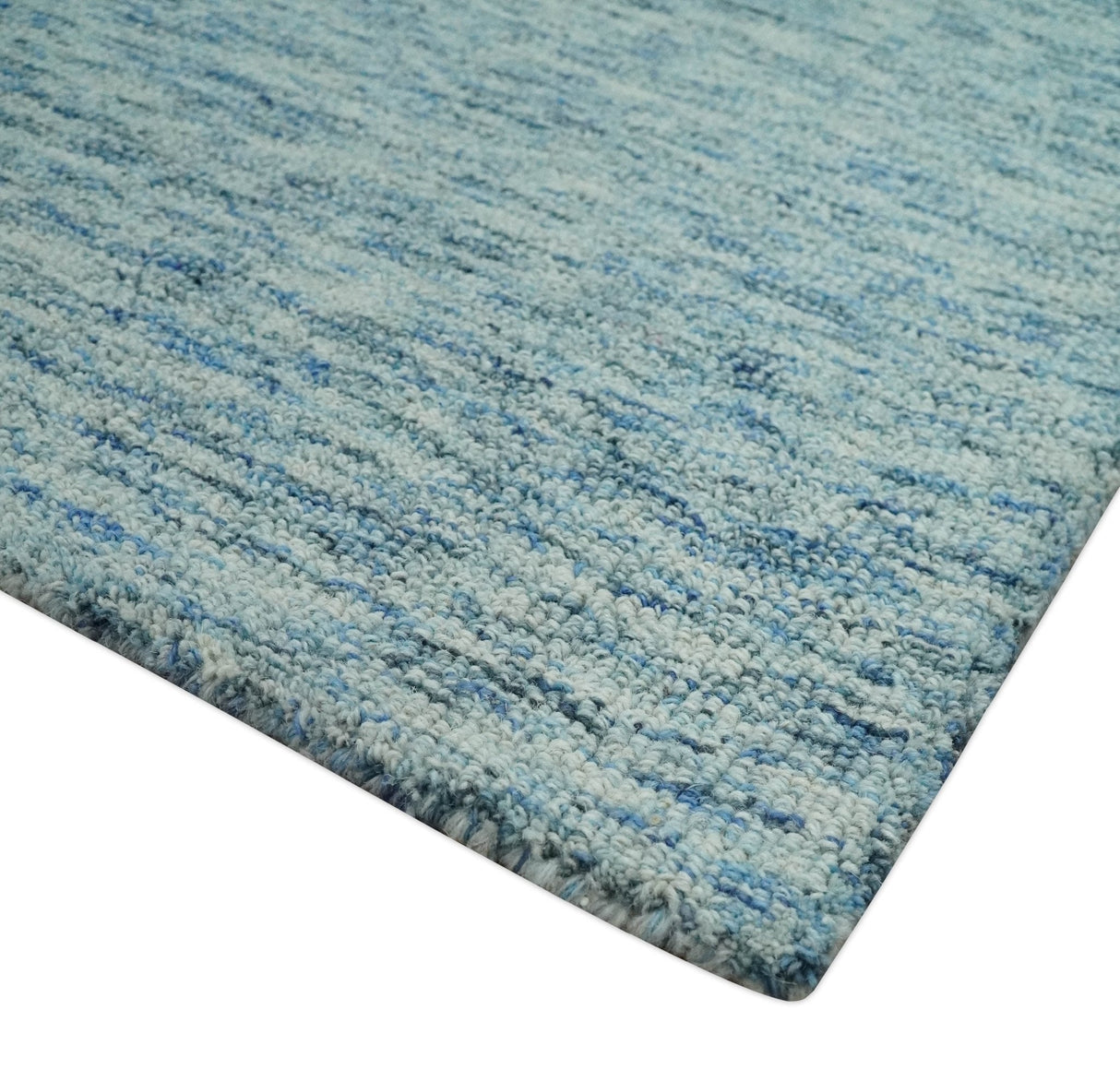 Custom Made Blue and Ivory Solid Wool Hand Woven Area Rug