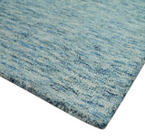 Custom Made Blue and Ivory Solid Wool Hand Woven Area Rug
