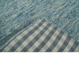 Custom Made Blue and Ivory Solid Wool Hand Woven Area Rug