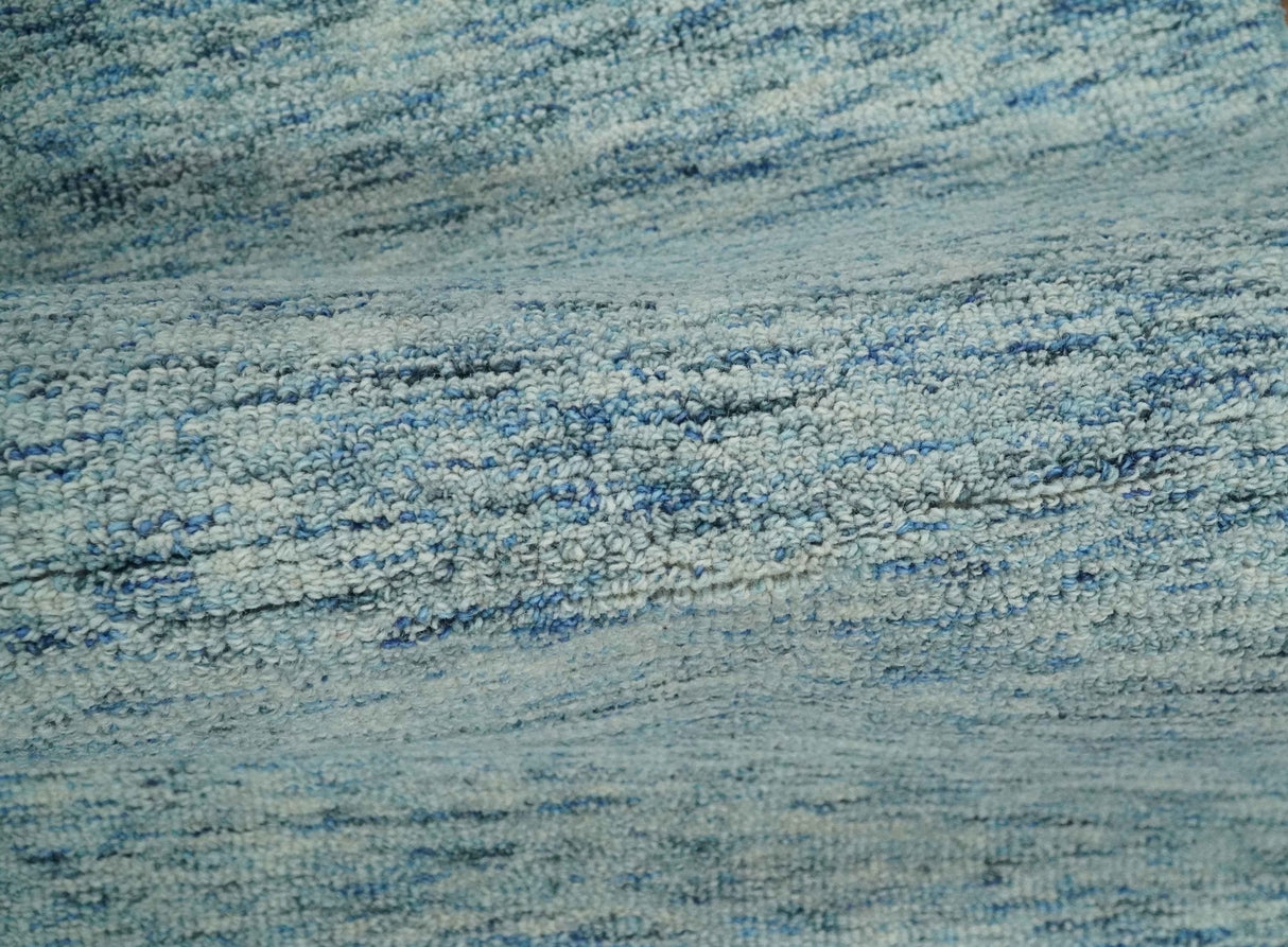 Custom Made Blue and Ivory Solid Wool Hand Woven Area Rug