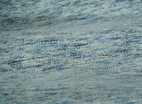 Custom Made Blue and Ivory Solid Wool Hand Woven Area Rug