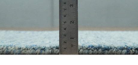 Custom Made Blue and Ivory Solid Wool Hand Woven Area Rug