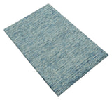 Custom Made Blue and Ivory Solid Wool Hand Woven Area Rug