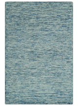 Custom Made Blue and Ivory Solid Wool Hand Woven Area Rug
