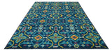 Custom Made Blue And Mustard Traditional Floral Motifs Hand Knotted Wool Rug