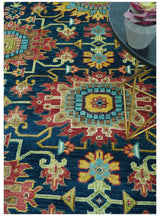 Custom Made Blue And Olive Traditional Medallion Hand Knotted Wool Rug