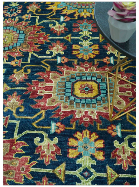Custom Made Blue And Olive Traditional Medallion Hand Knotted Wool Rug