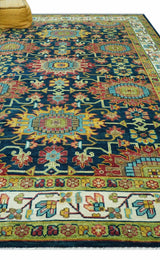 Custom Made Blue And Olive Traditional Medallion Hand Knotted Wool Rug