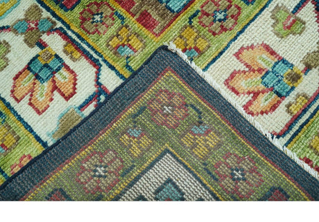 Custom Made Blue And Olive Traditional Medallion Hand Knotted Wool Rug