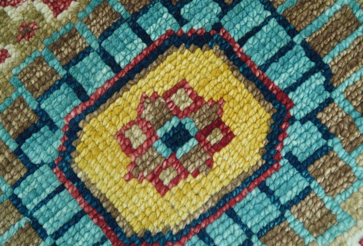Custom Made Blue And Olive Traditional Medallion Hand Knotted Wool Rug