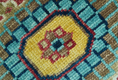 Custom Made Blue And Olive Traditional Medallion Hand Knotted Wool Rug